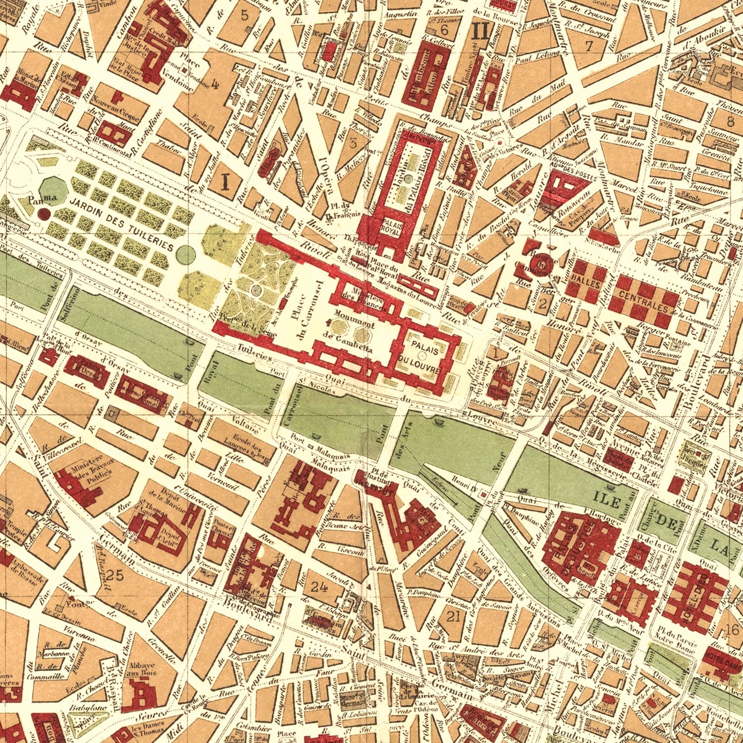 Restored historic details from the 1893 city map of Paris