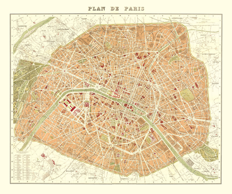 Size comparison using Vintage Map of Paris, France 1893