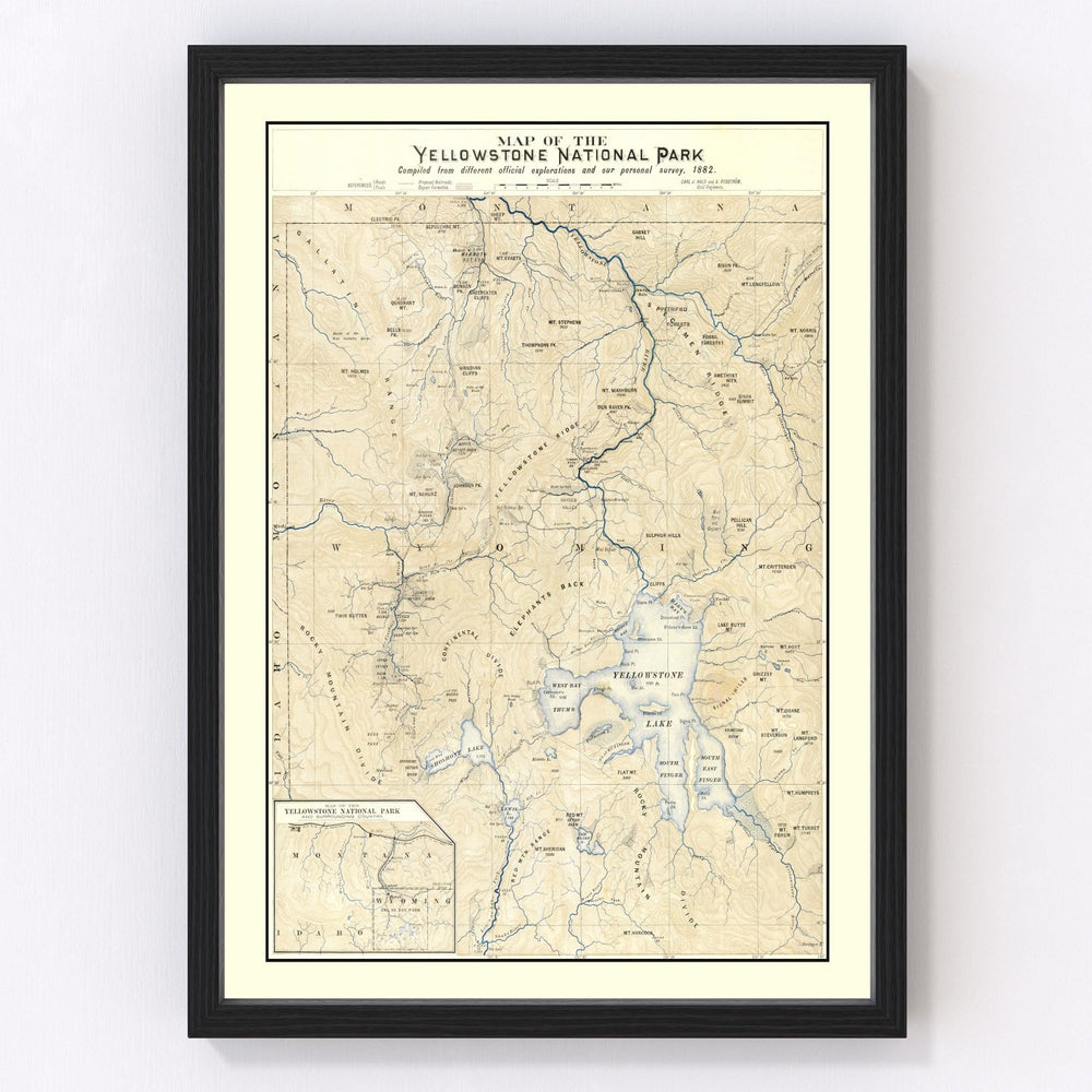 Yellowstone National Park Vintage Map 1882
