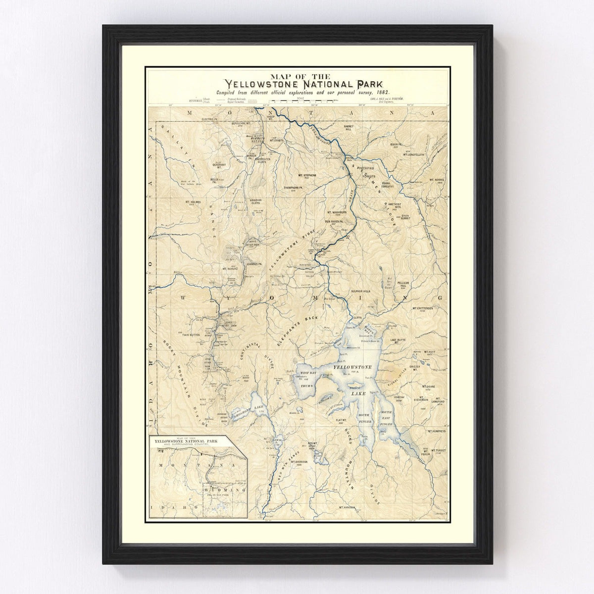 Yellowstone National Park Vintage Map 1882