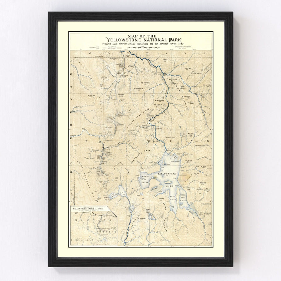 Yellowstone National Park Vintage Map 1882