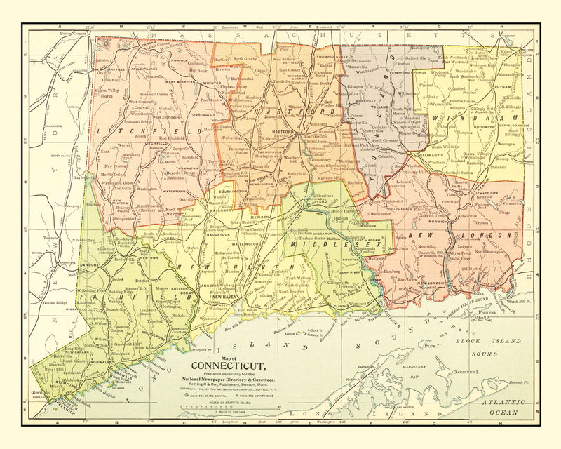 Size comparison using Vintage Map of Connecticut 1900