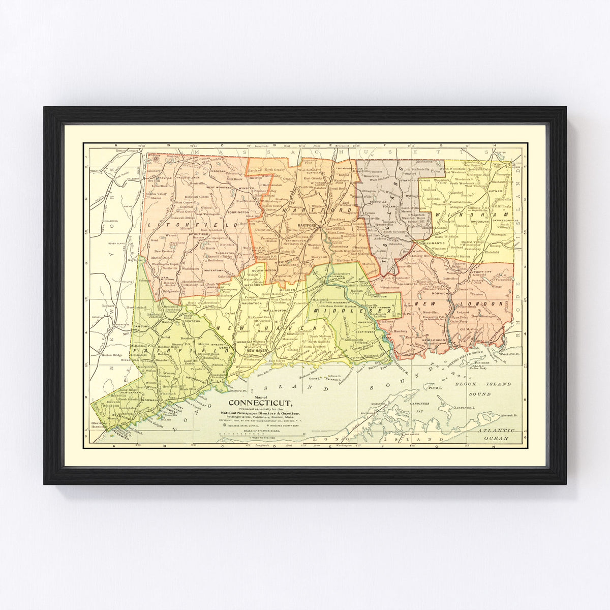 Connecticut Vintage Map 1900