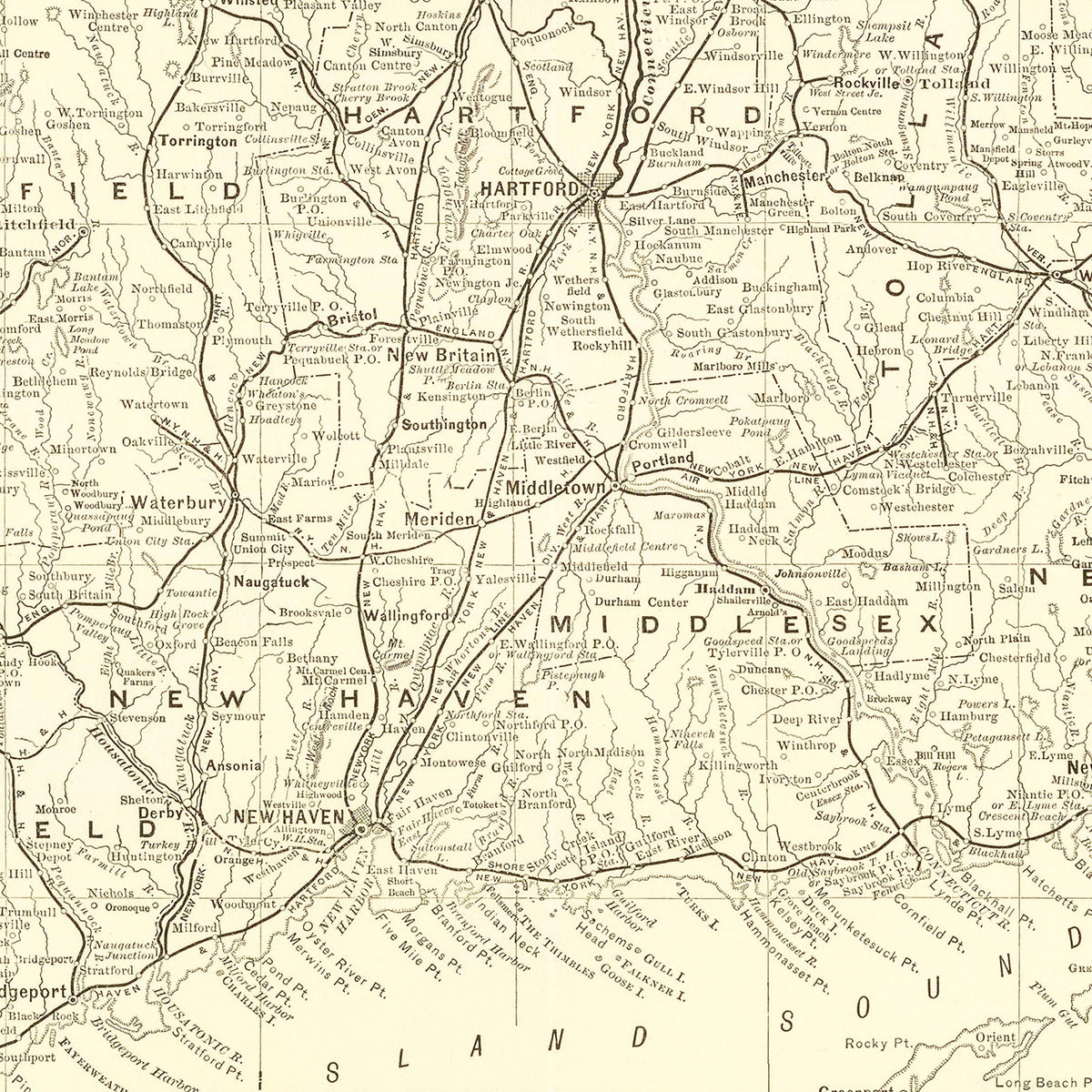 Restored historic details from the 1898 state map of County, Connecticut