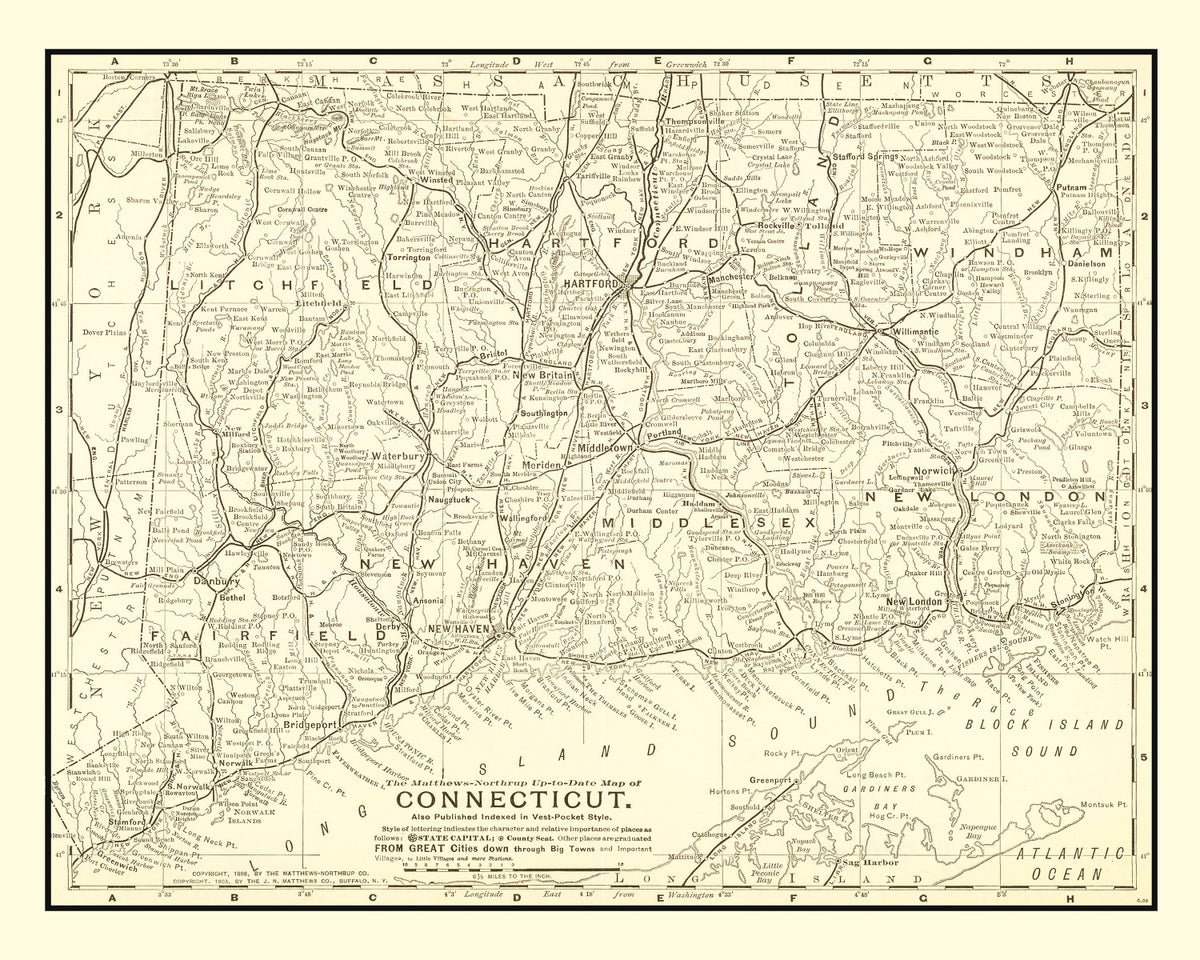 Preview of Vintage Map of Connecticut 1898