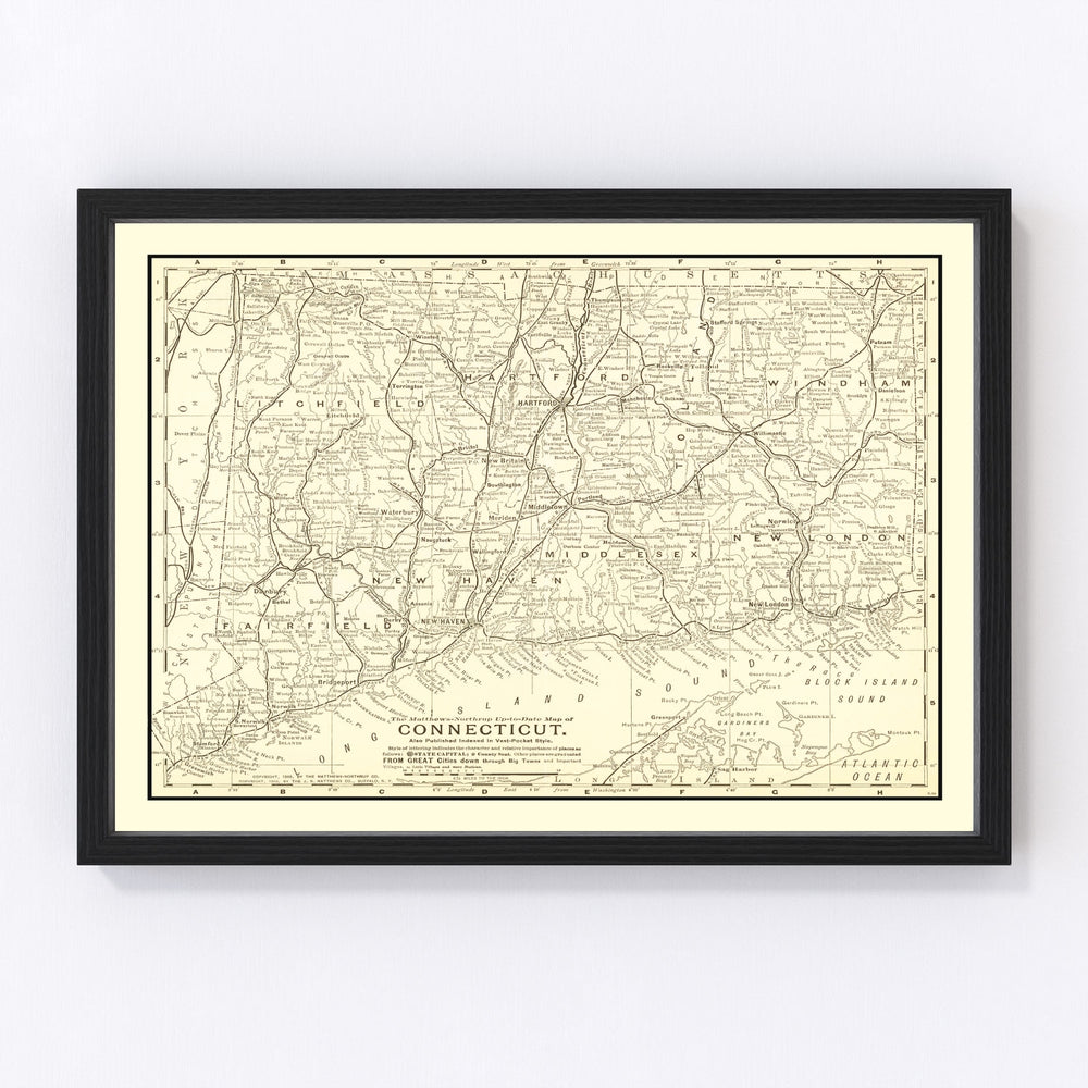 Connecticut Vintage Map 1898