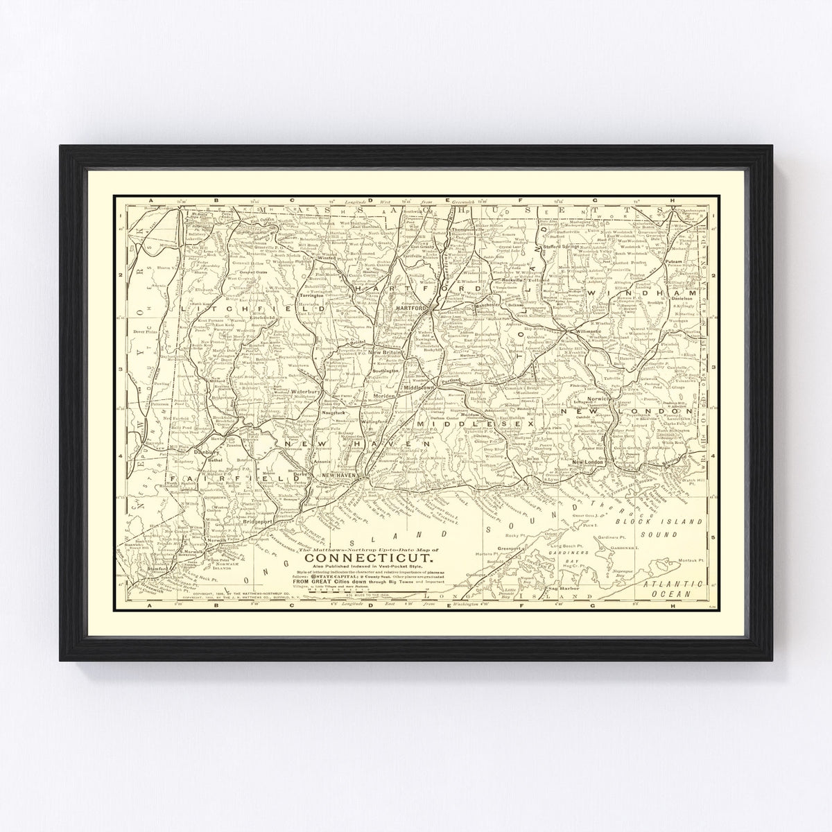 Connecticut Vintage Map 1898