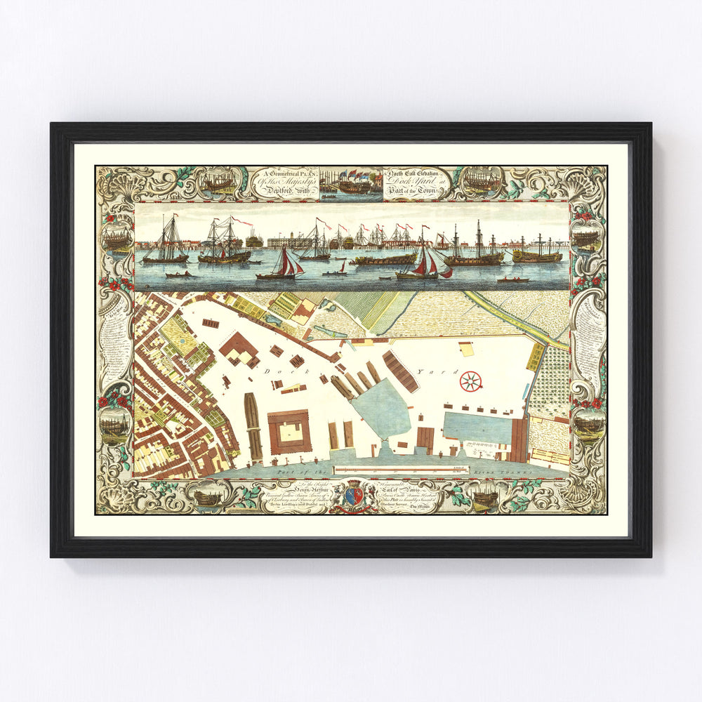 Dockyard at Deptford Vintage Map 1753
