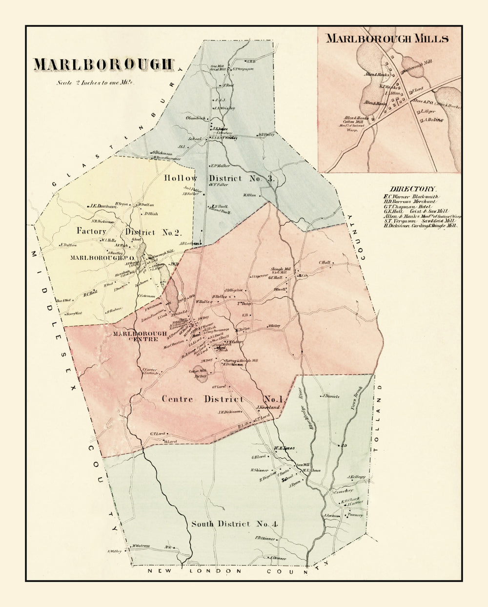 Vintage Map of Marlborough, Connecticut 1869 print style example