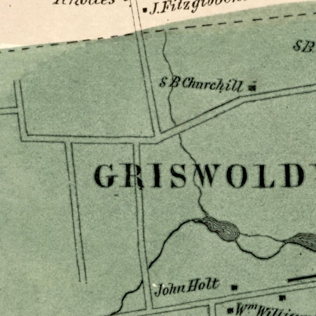 Restored historic details from the 1869 city map of Wethersfield, Connecticut