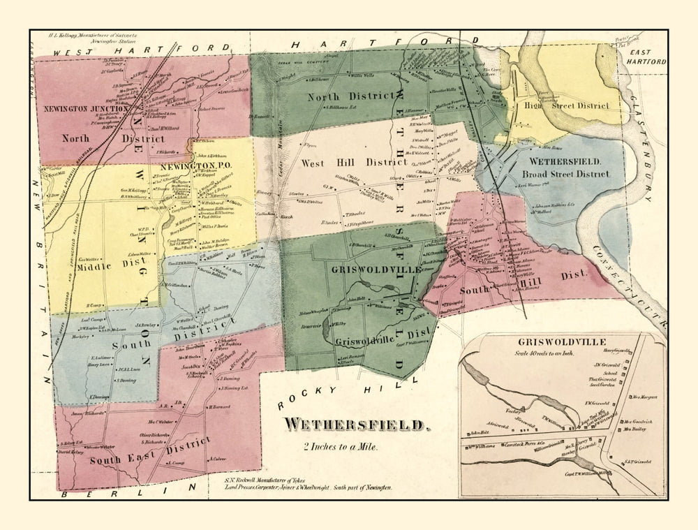Vintage Map of Wethersfield, Connecticut 1869 print style example