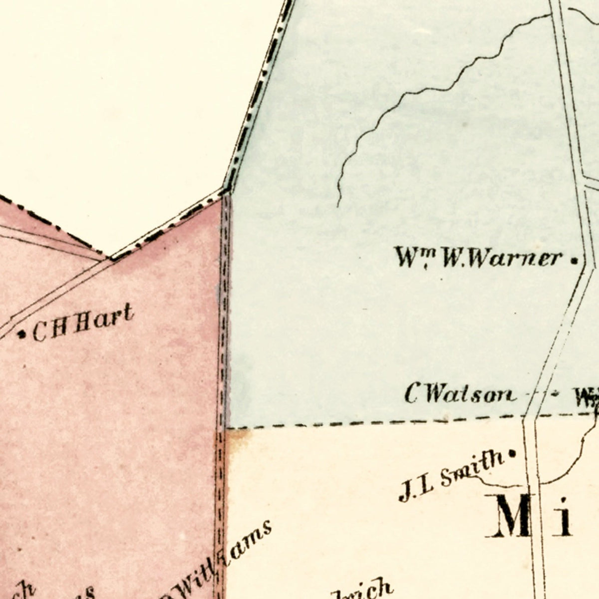 Restored historic details from the 1869 city map of Rocky Hill, Connecticut