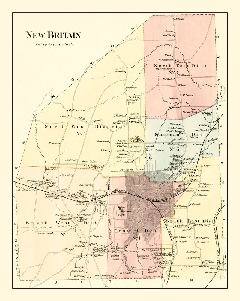 Size comparison using Vintage Map of New Britain, Connecticut 1869