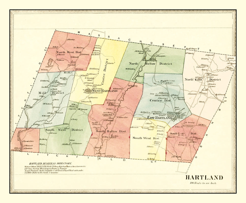 Vintage Map of Hartland, Connecticut 1869 print style example