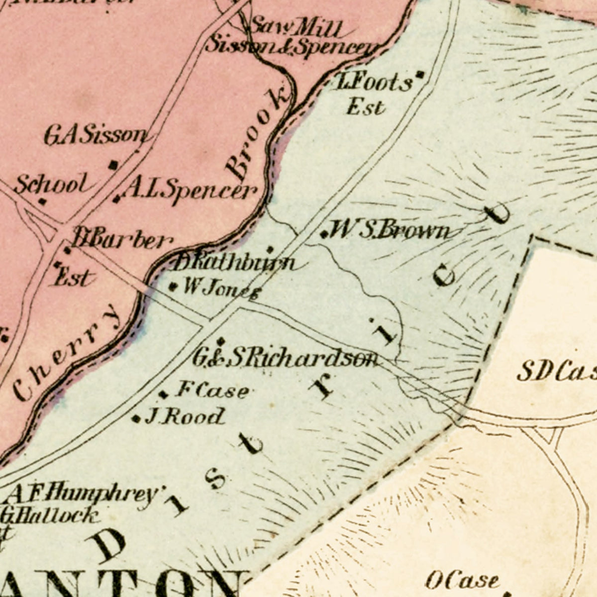 Restored historic details from the 1869 city map of Canton, Connecticut