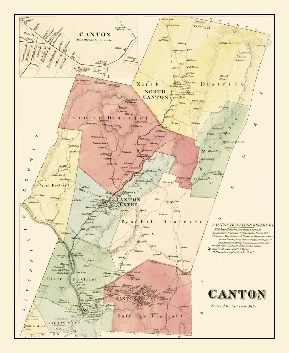 Vintage Map of Canton, Connecticut 1869 print style example