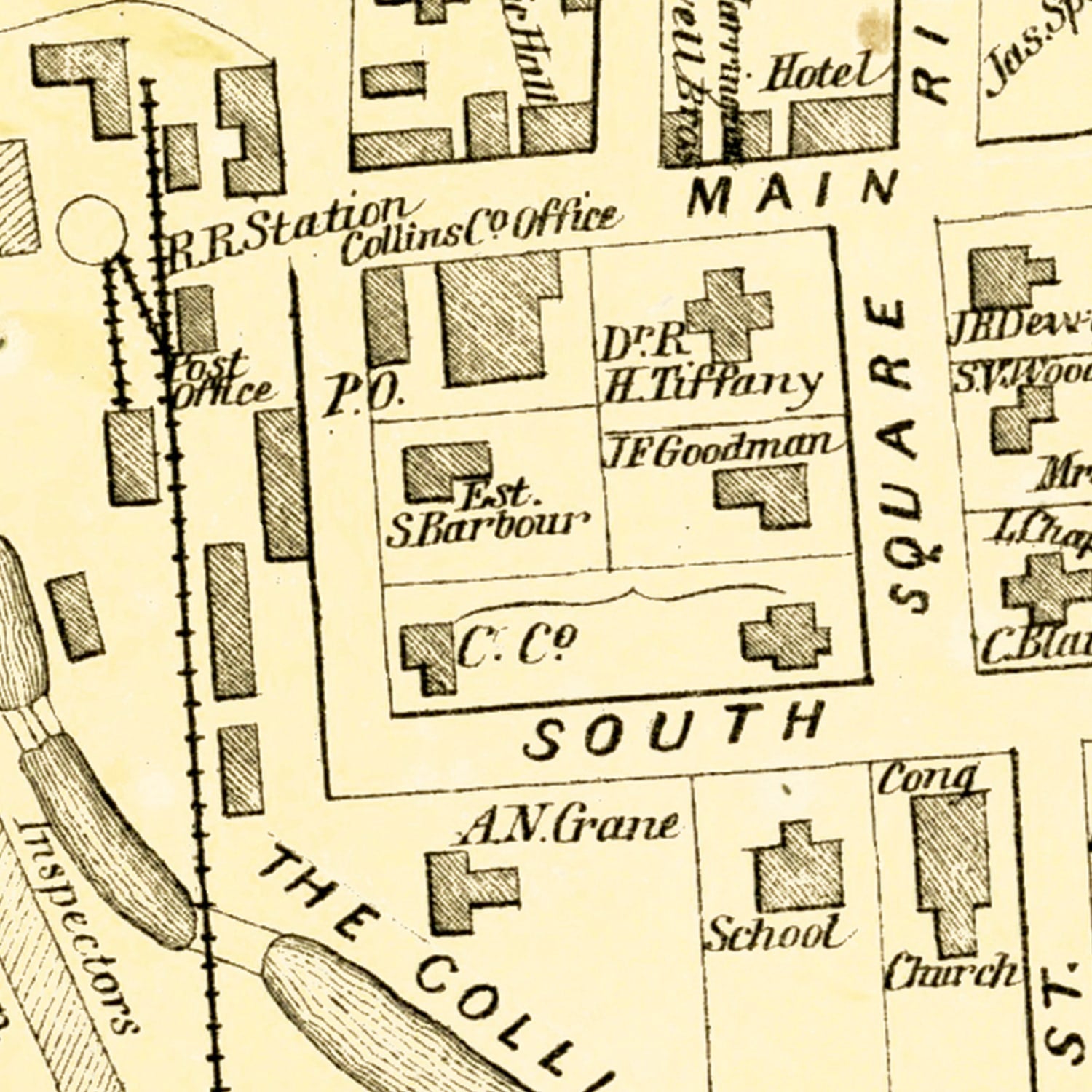 Restored historic details from the 1869 city map of Collinsville, Connecticut
