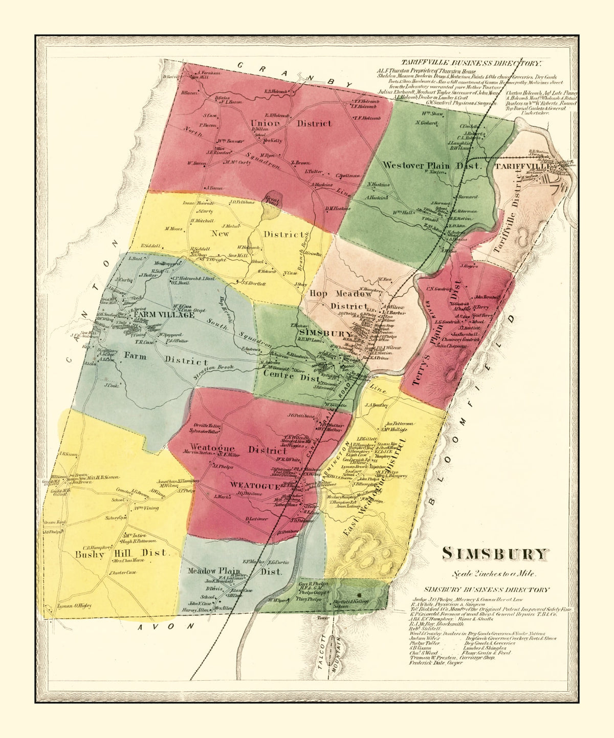 Preview of Vintage Map of Simsbury, Connecticut 1869