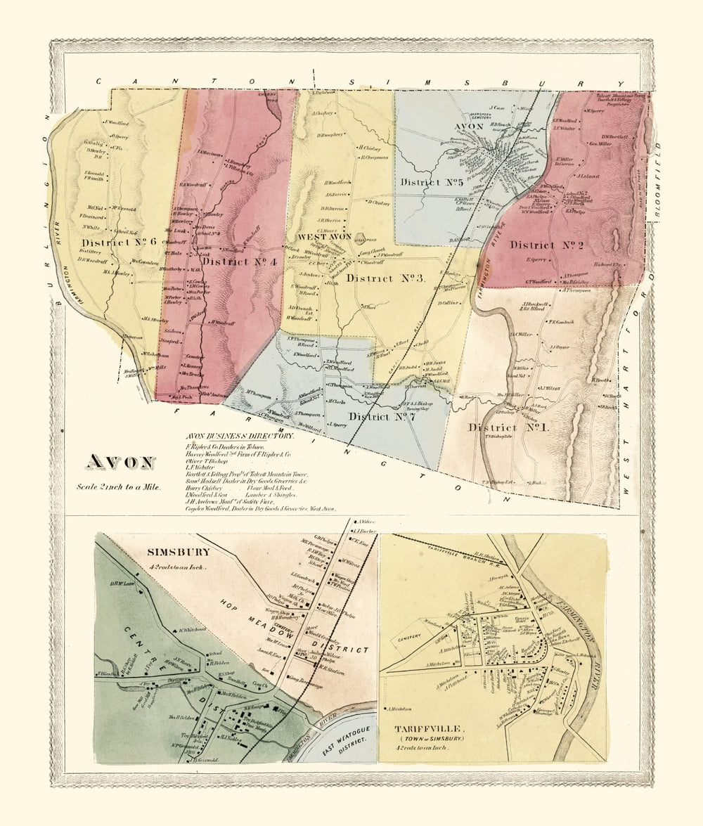 Vintage Map of Avon, Connecticut 1869 print style example