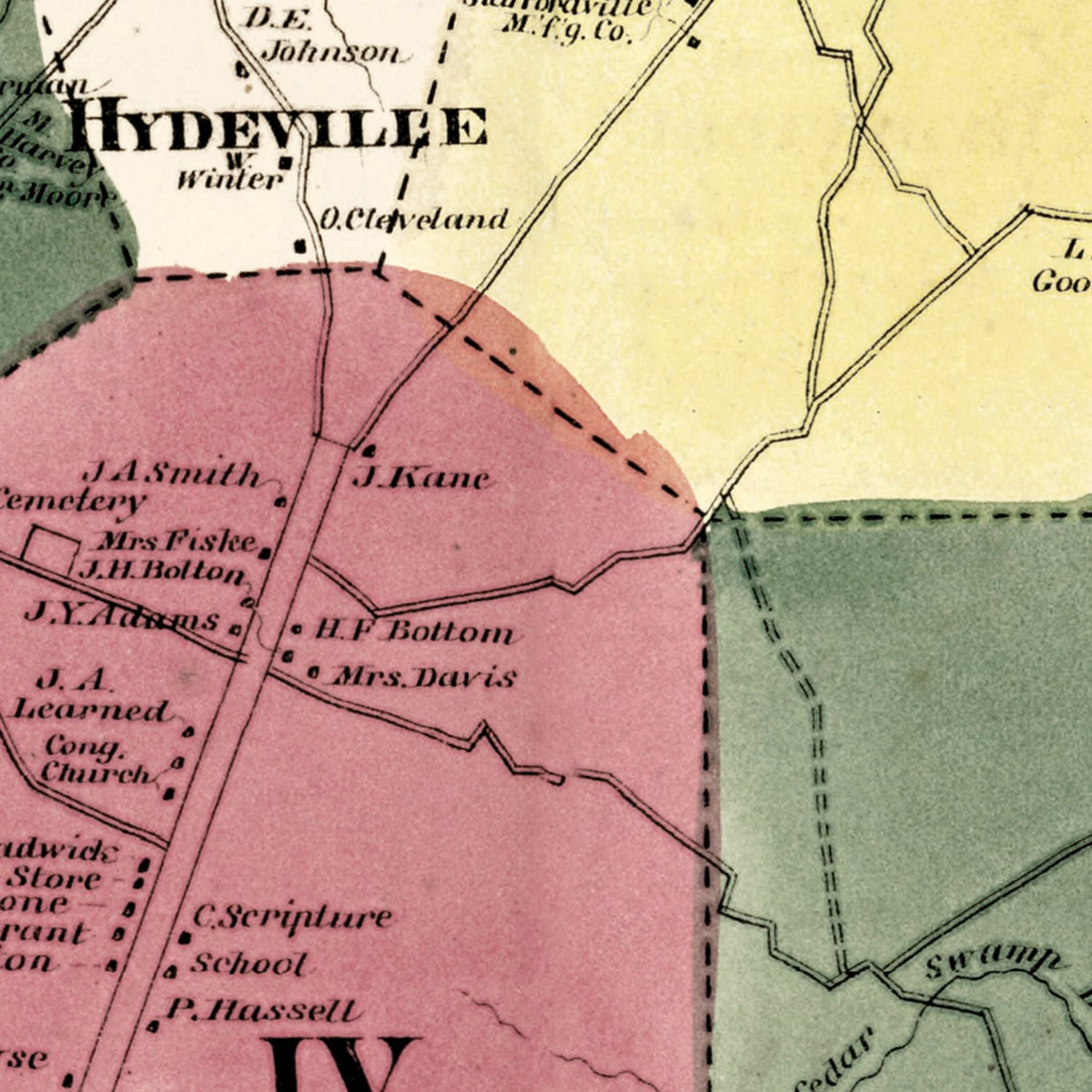 Restored historic details from the 1869 city map of Stafford, Connecticut