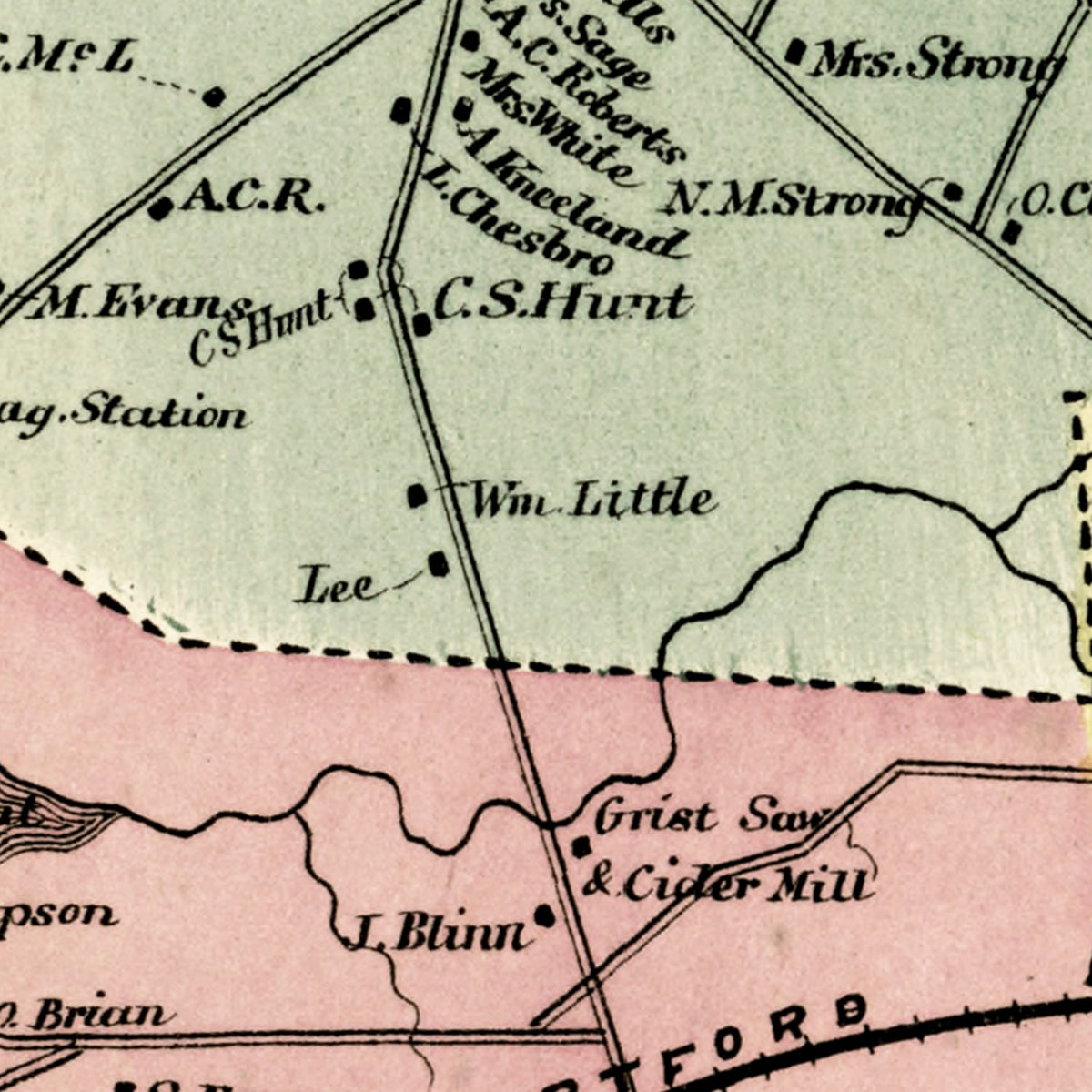 Restored historic details from the 1869 city map of Town of Vernon, Connecticut