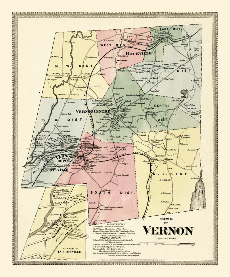 Size comparison using Vintage Map of Town of Vernon, Connecticut 1869