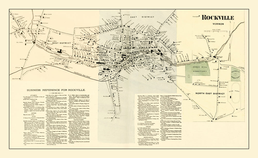 Vintage Map of Rockville, Connecticut 1869 print style example