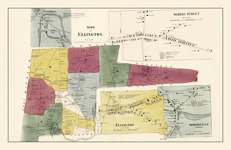 Size comparison using Vintage Map of Town of Ellington, Connecticut 1869