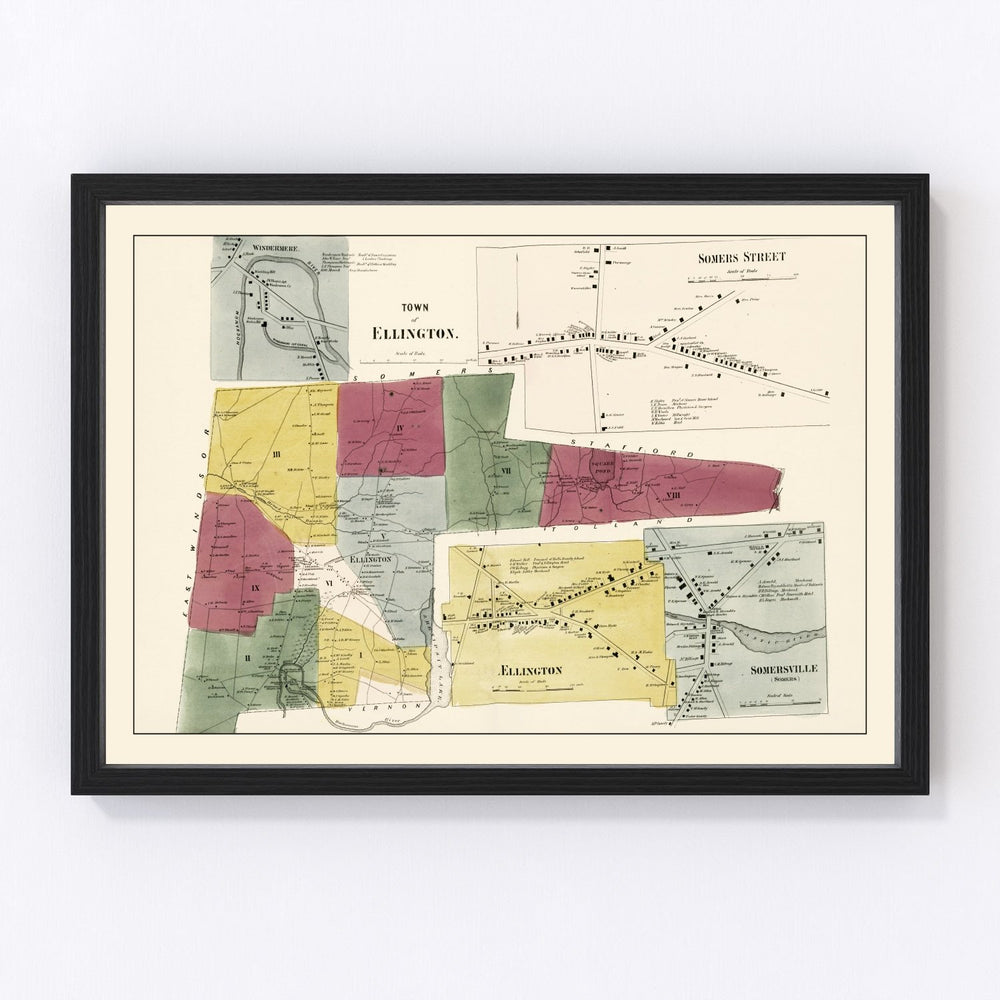 Town of Ellington Vintage Map 1869