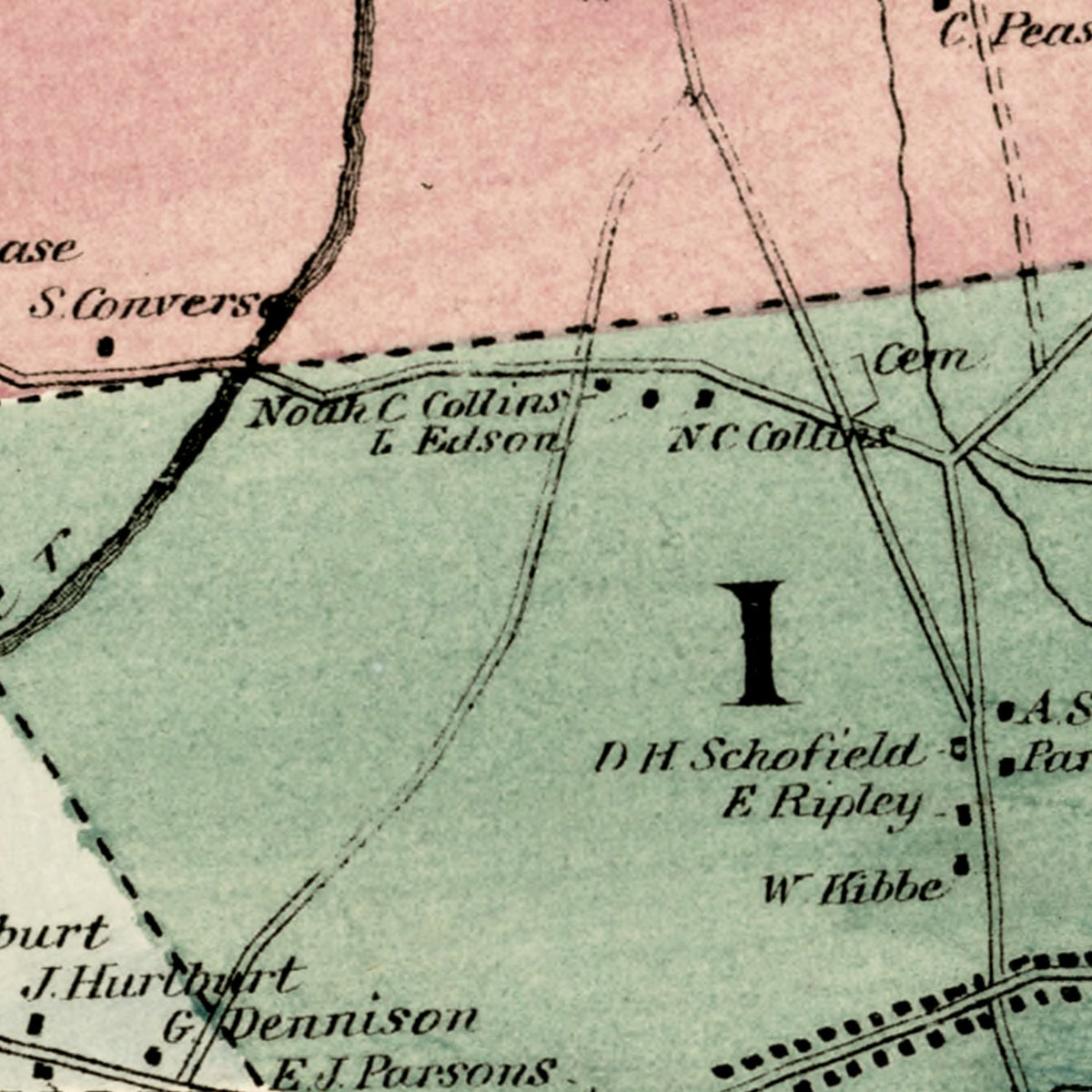 Restored historic details from the 1869 city map of Somers, Connecticut