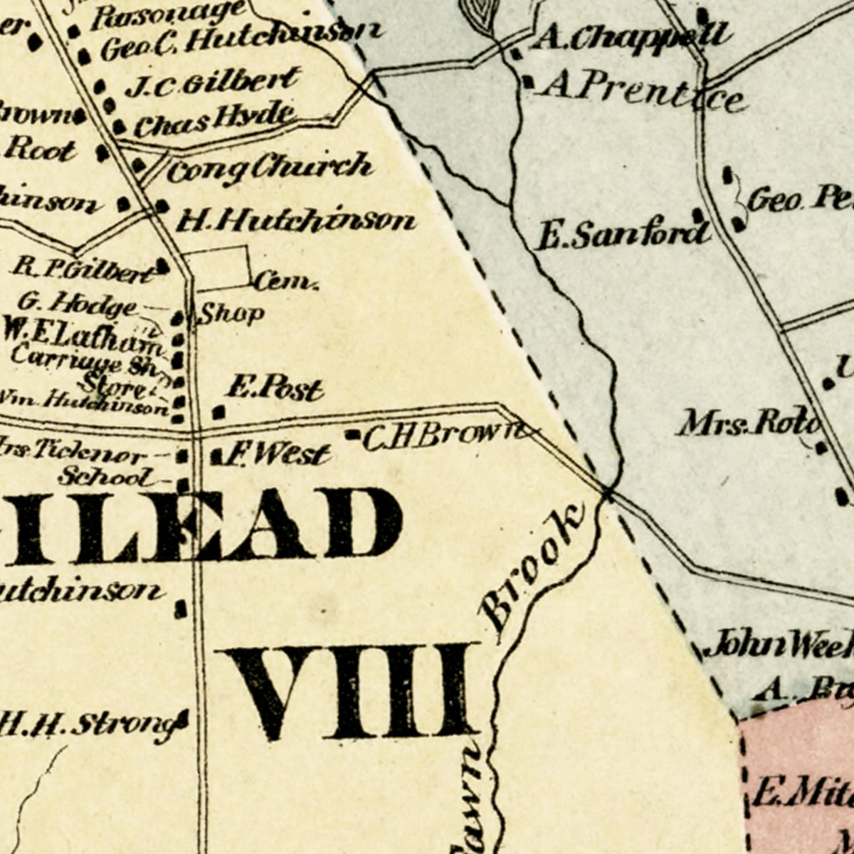 Restored historic details from the 1869 city map of Town of Hebron, Connecticut