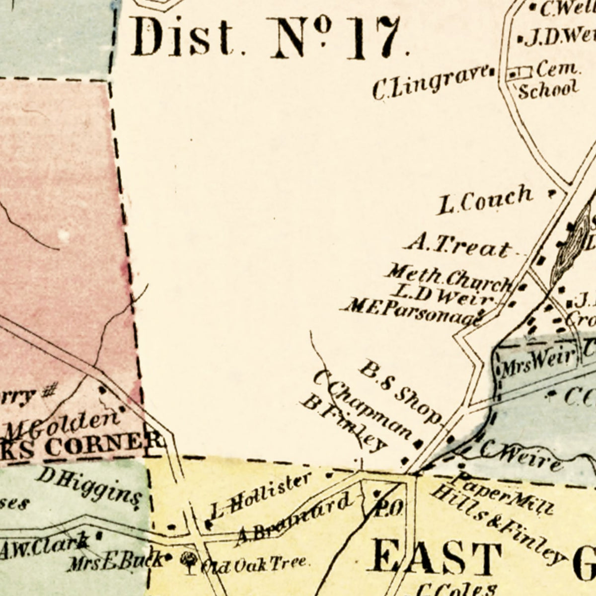 Restored historic details from the 1869 city map of Glastenbury, Connecticut