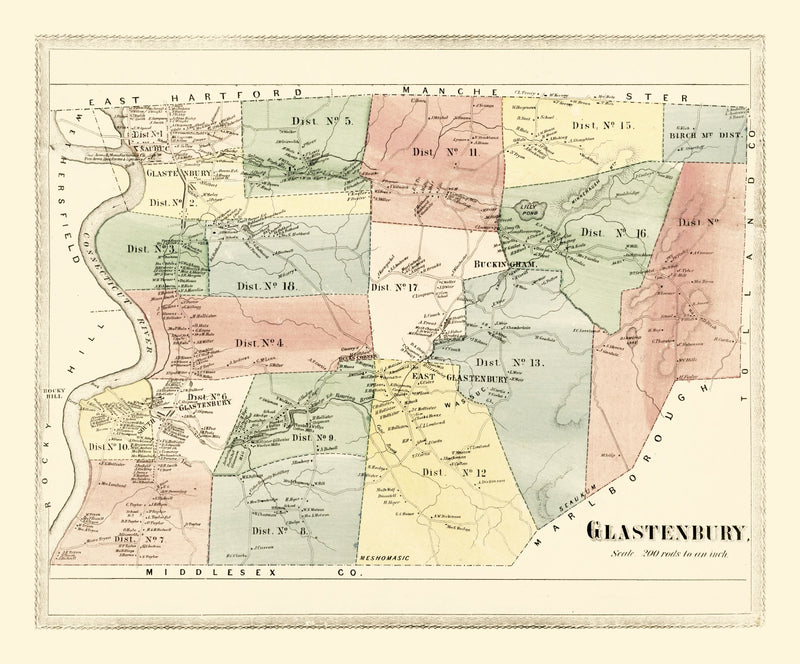 Size comparison using Vintage Map of Glastenbury, Connecticut 1869