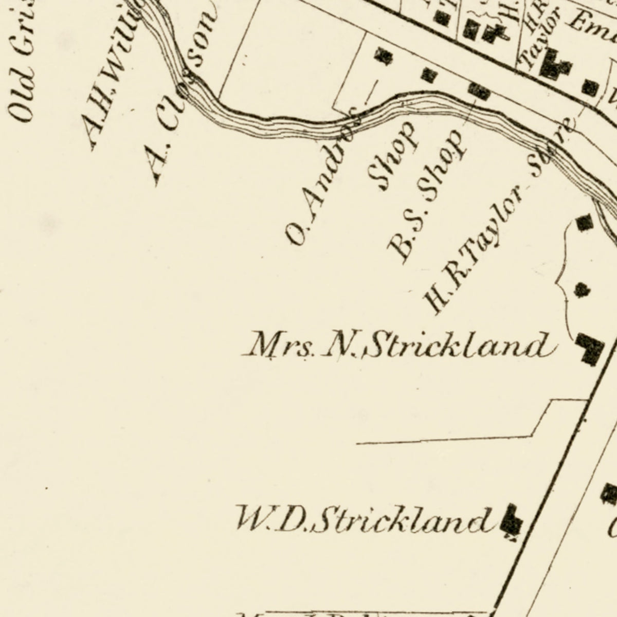 Restored historic details from the 1869 city map of South Glastenbury, Connecticut