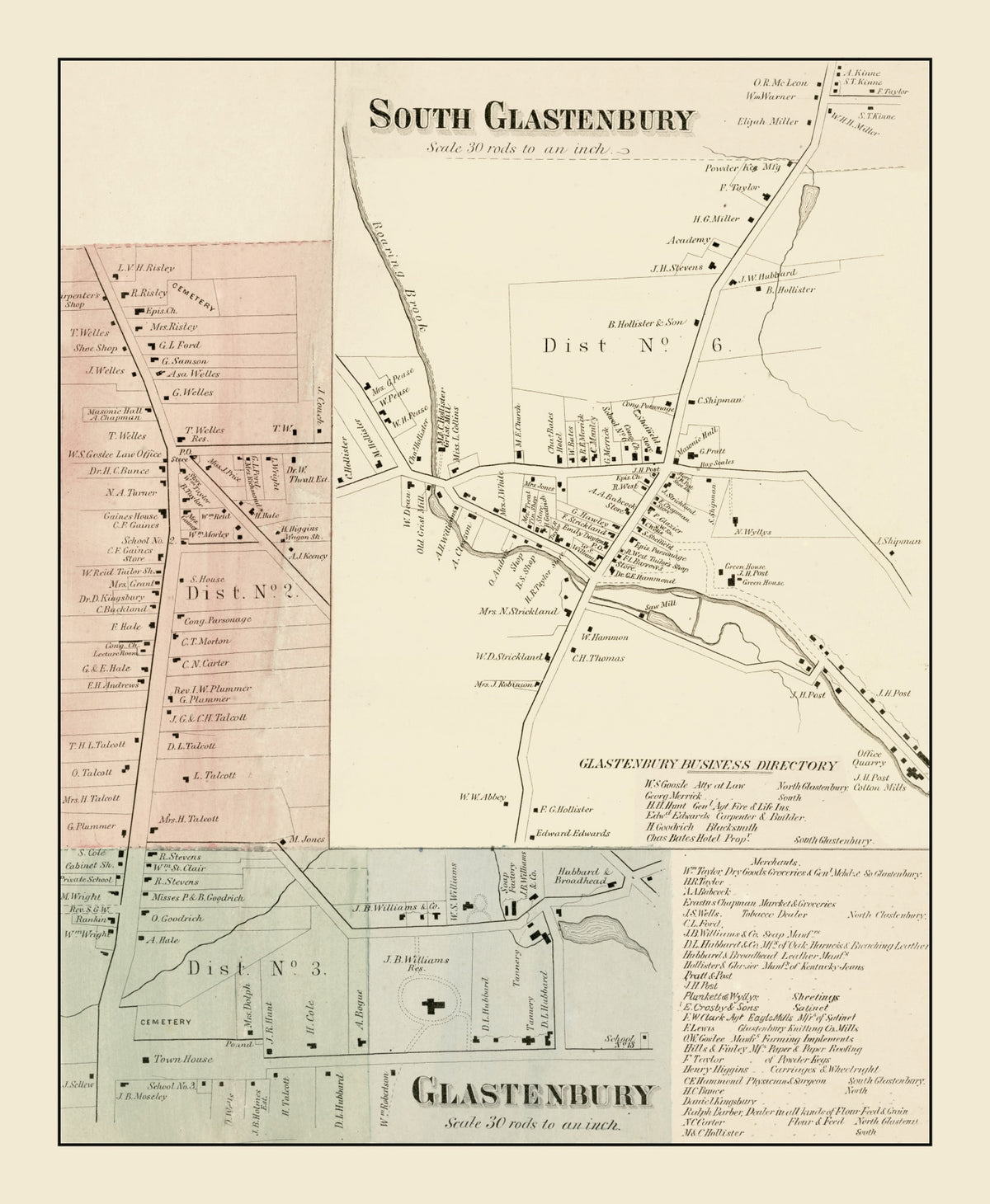 Preview of Vintage Map of South Glastenbury, Connecticut 1869