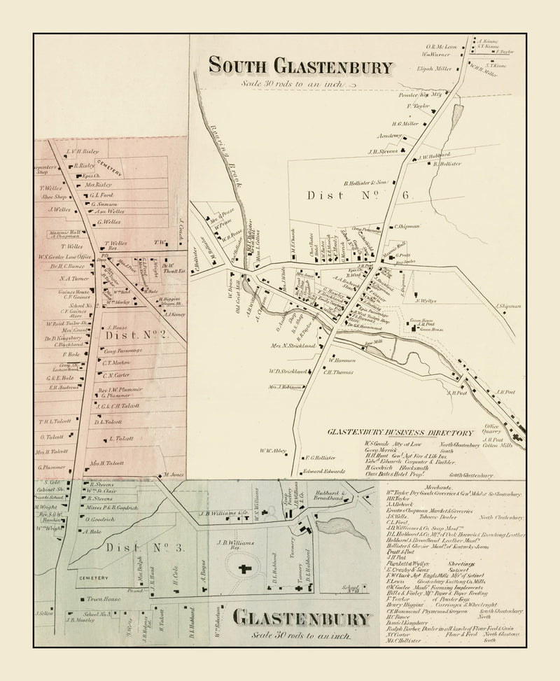 Size comparison using Vintage Map of South Glastenbury, Connecticut 1869