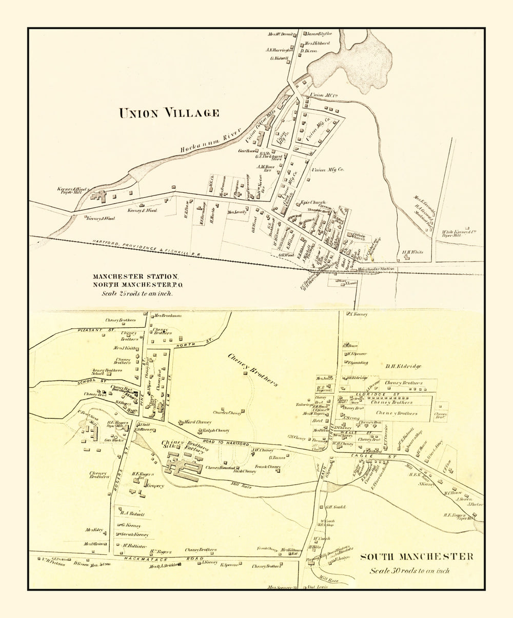 Vintage Map of Union Village, Connecticut 1869 print style example