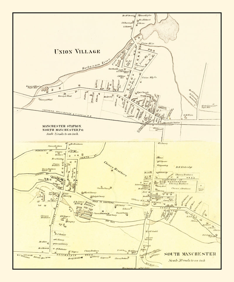 Size comparison using Vintage Map of Union Village, Connecticut 1869