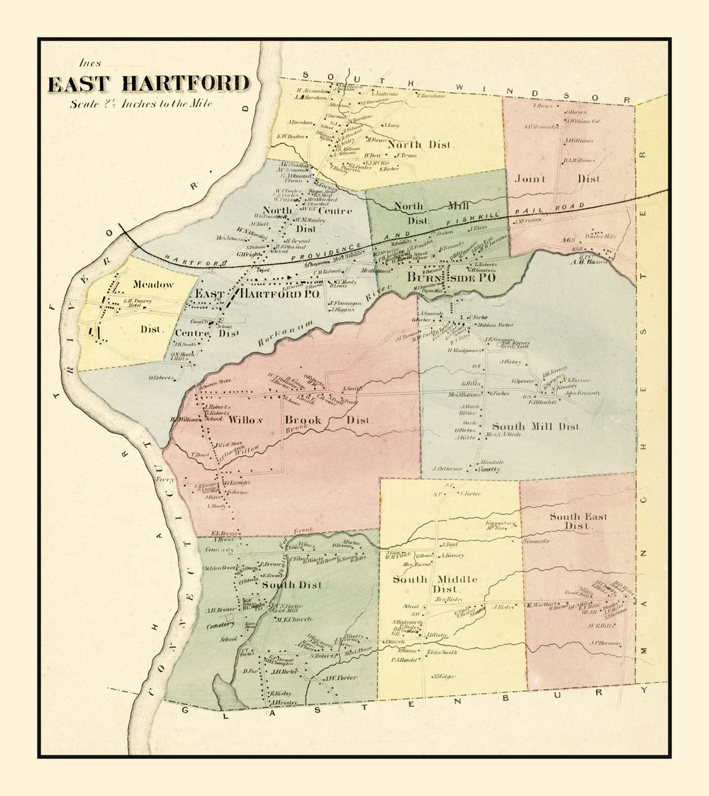 Vintage Map of East Hartford, Connecticut 1869 print style example