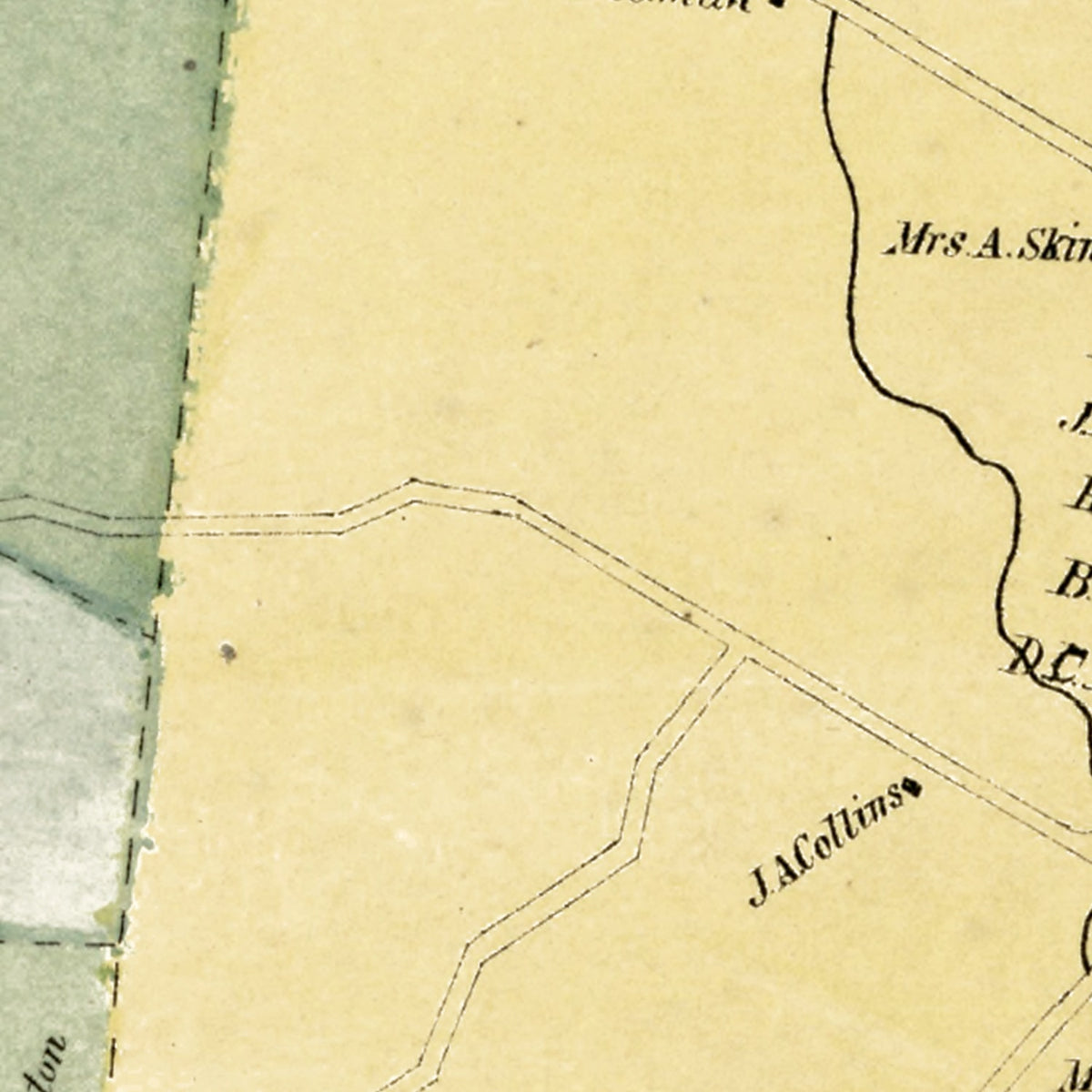 Restored historic details from the 1869 city map of South Windsor, Connecticut