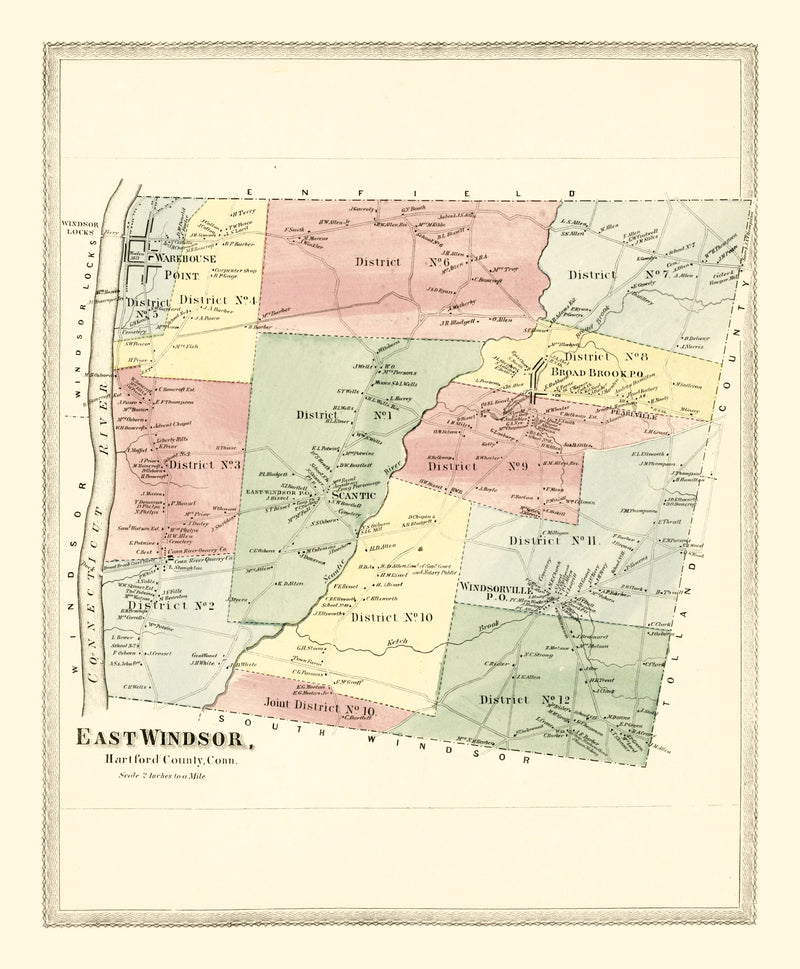 Size comparison using Vintage Map of East Windsor, Connecticut 1869