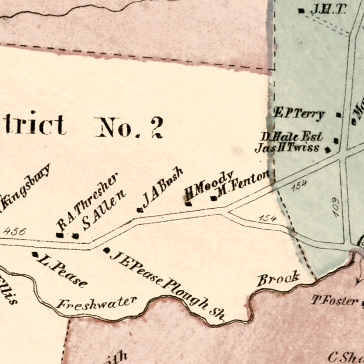 Restored historic details from the 1869 city map of Enfield, Connecticut