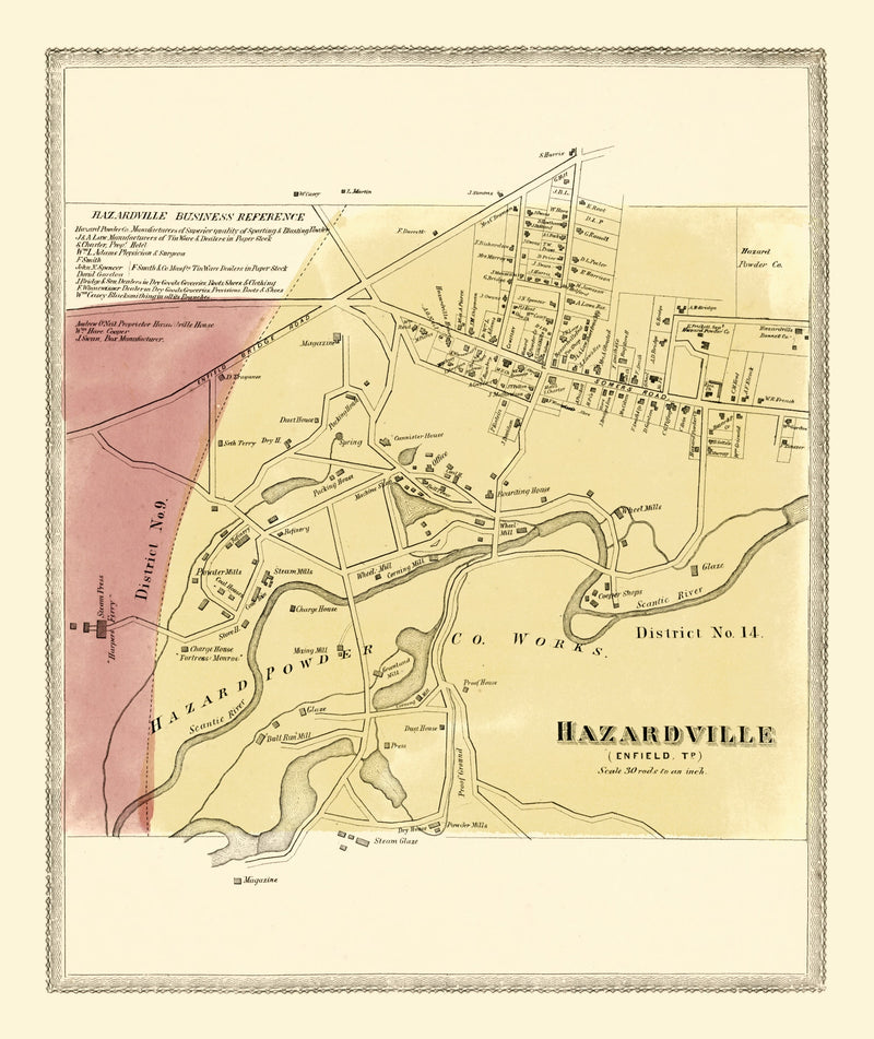 Size comparison using Vintage Map of Hazardville, Connecticut 1869