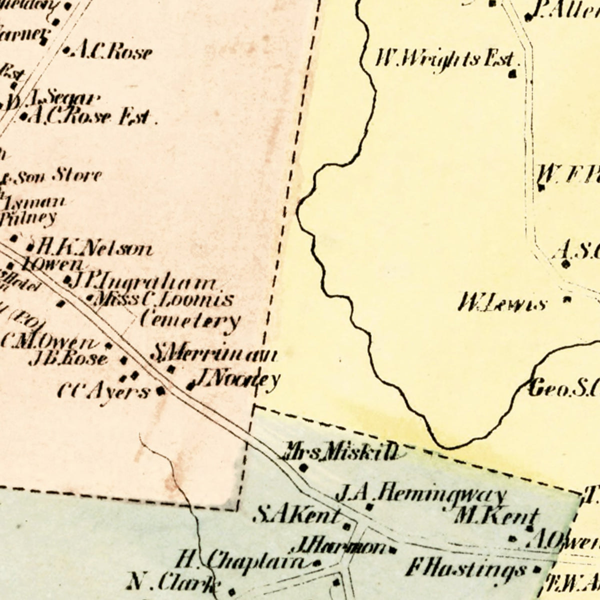 Restored historic details from the 1869 city map of Suffield, Connecticut