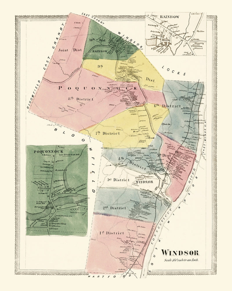 Size comparison using Vintage Map of Windsor, Connecticut 1869