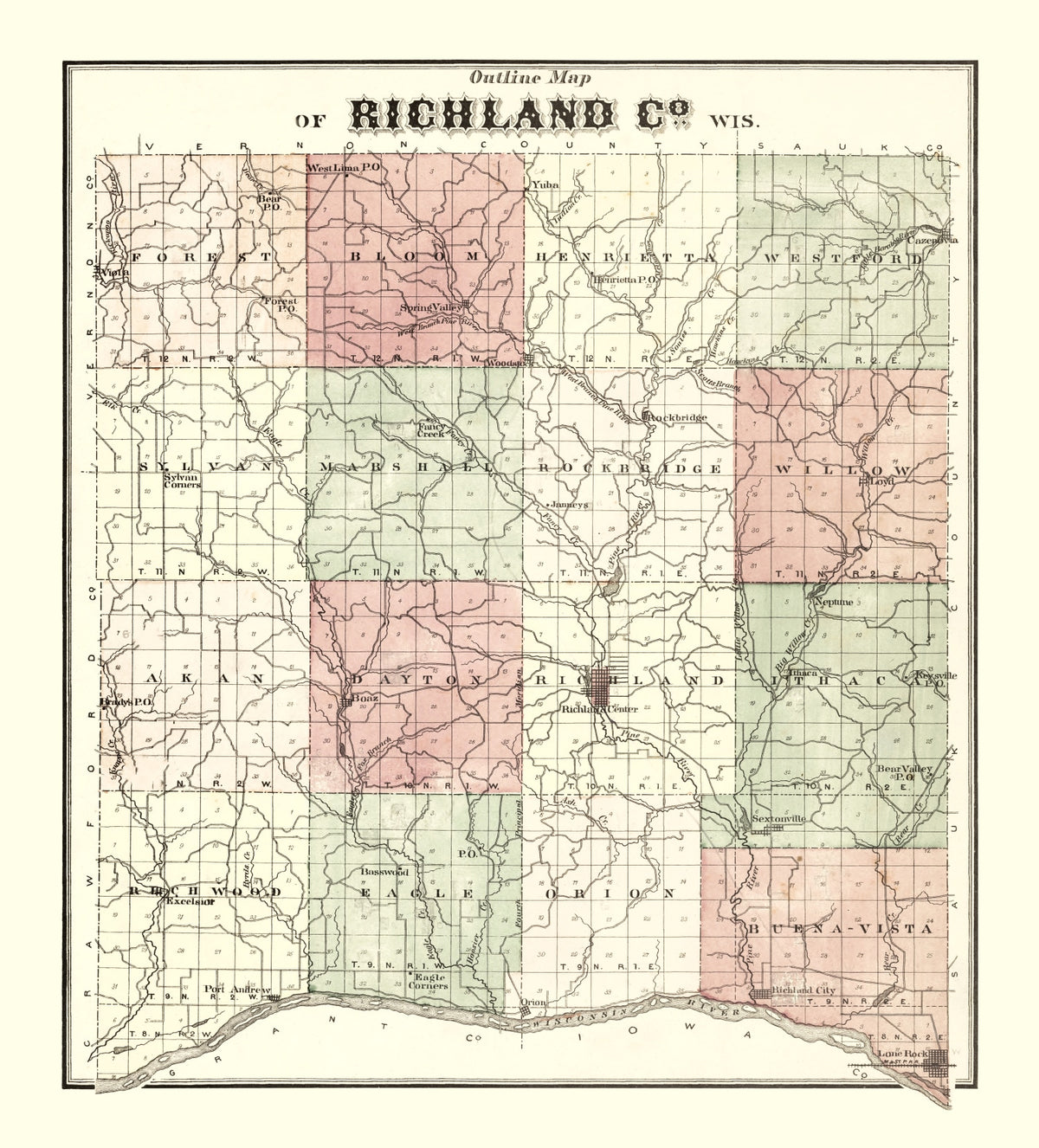 Preview of Vintage Map of Richland County, Wisconsin 1874