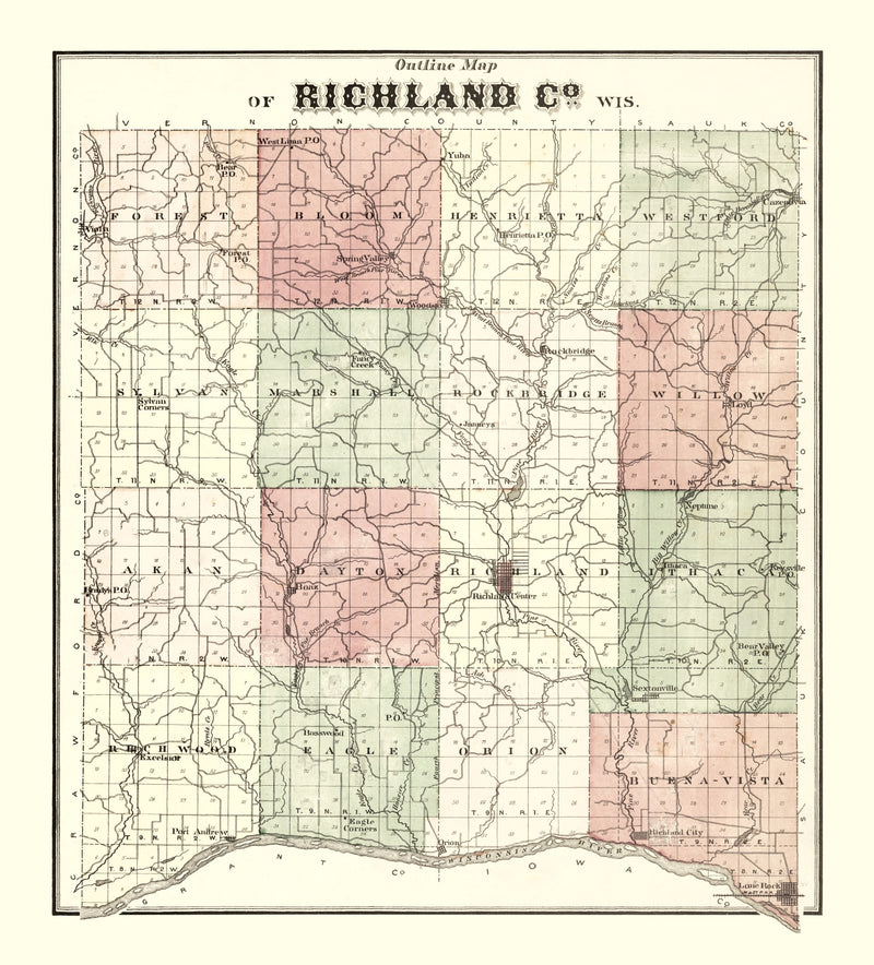 Size comparison using Vintage Map of Richland County, Wisconsin 1874