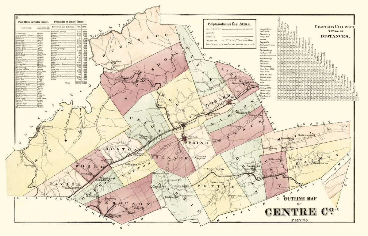 Preview of Vintage Map of Centre County, Pennsylvania 1874