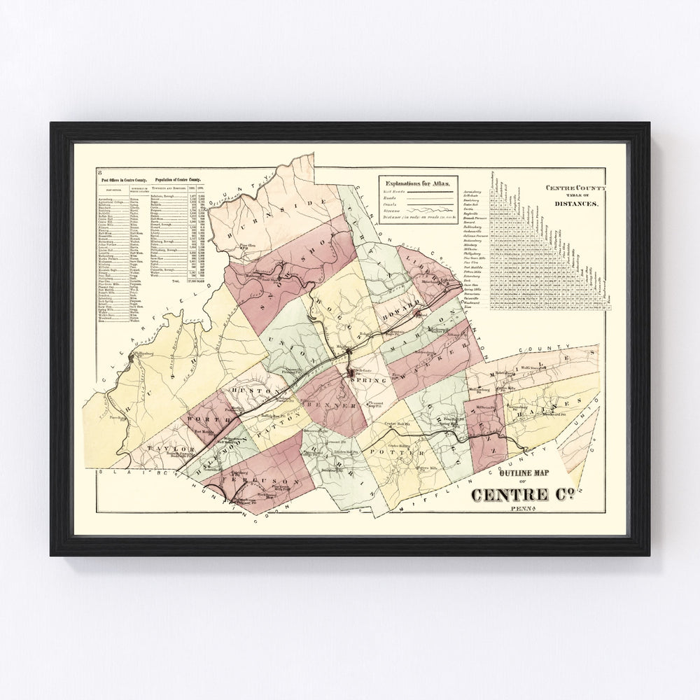 Centre County Vintage Map 1874