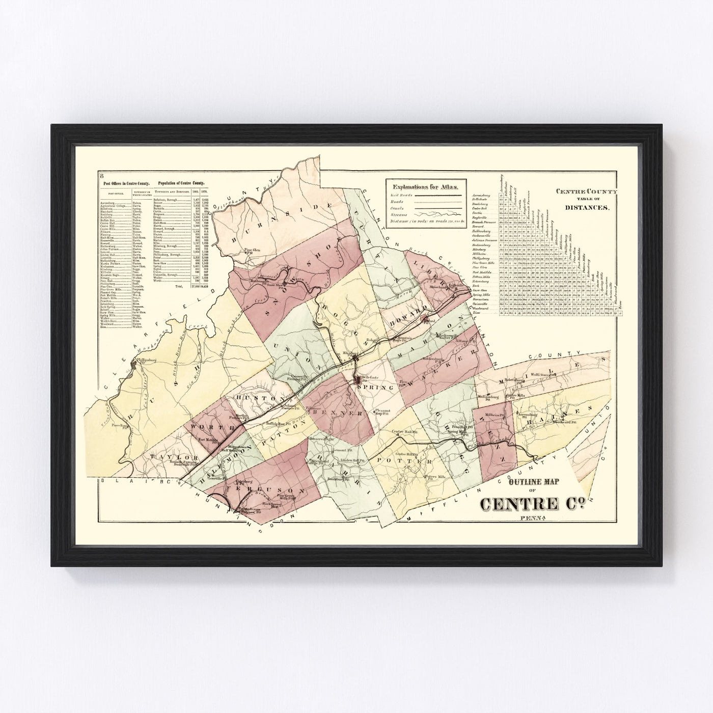 Centre County Vintage Map 1874
